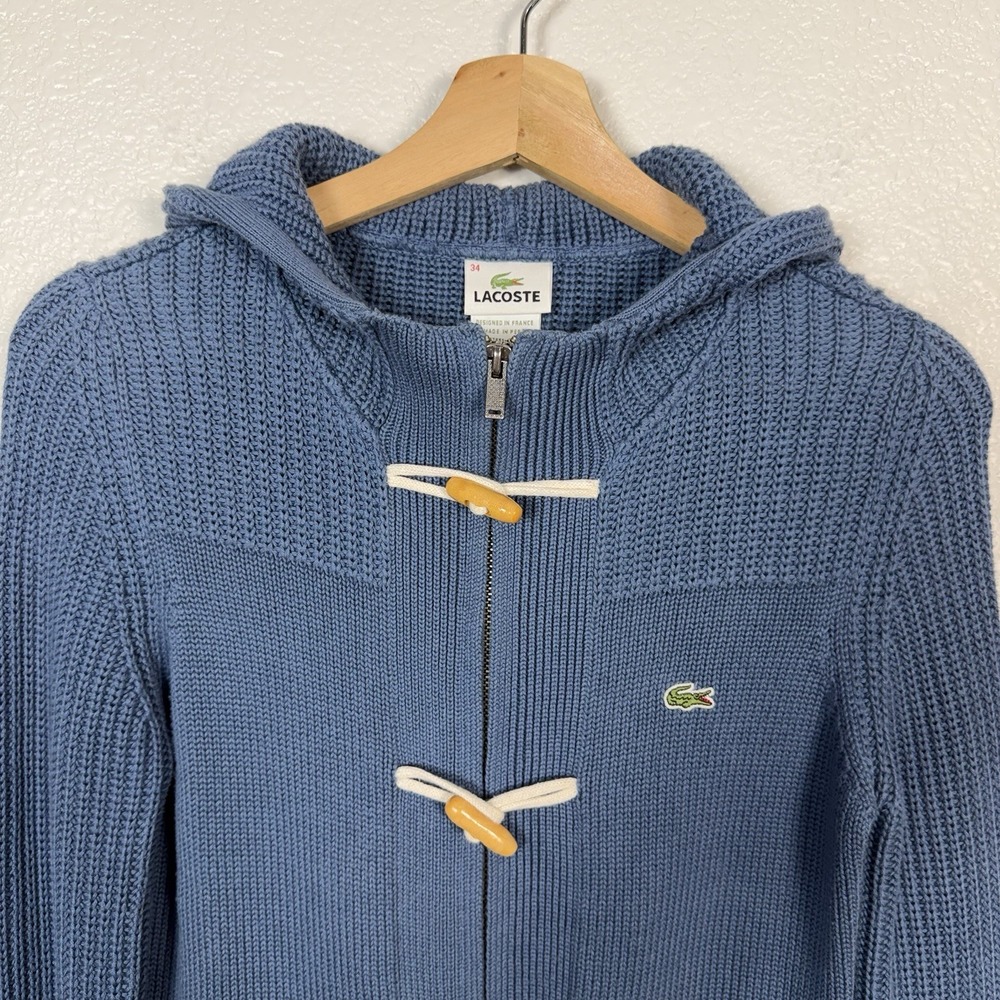 Lacoste Toggle Full Zip Knit Cardigan Sweater Womens Size 34 / US 2 Blue Preppy - Picture 3 of 10